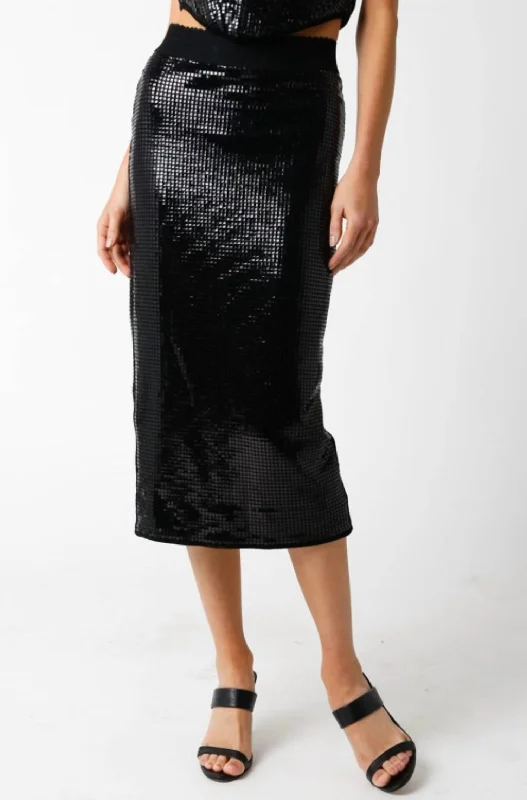 Elegant Wear Sequin Midi Skirt In Black