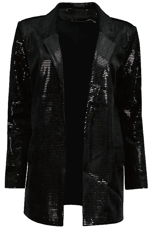 British Fashion Steal The Night Sequin Blazer In Black