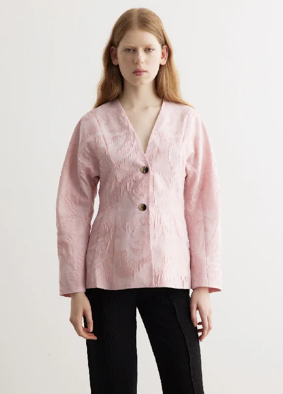Short Design Textured Cloqué Curve Sleeve Blazer