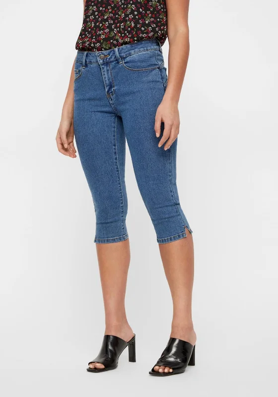 High Street Fashion Vero Moda Hot Skinny Leg Capri Jeans, Medium Blue Denim