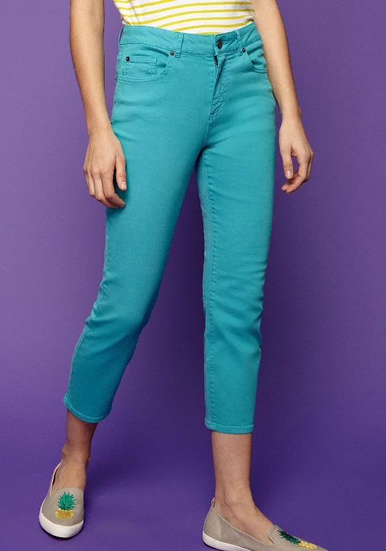 Exquisite Embroidery White Stuff Ash Straight Cropped Jeans, Teal Blue