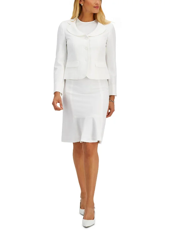 Modern City Womens Crepe Three Button Skirt Suit