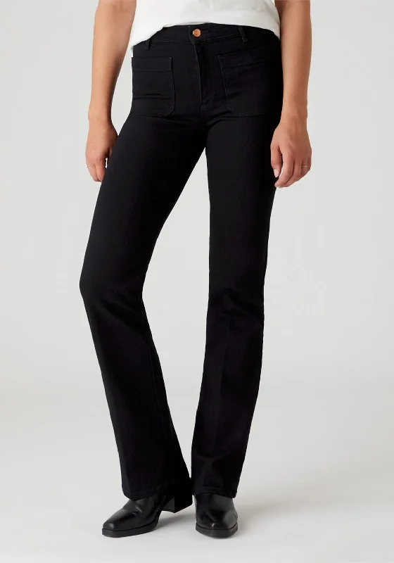 French Style Wrangler High Waist Flare Jeans, Retro Black