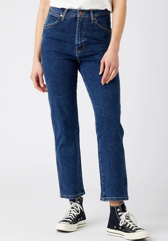 Warm Atmosphere Wrangler Womens Wild West High Rise Straight Leg Jeans, Canyon Lake Blue
