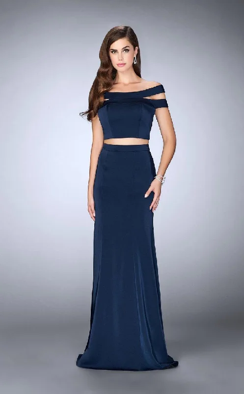 Personalized Design La Femme - 24520 Exquisite Off-Shoulder Jersey Long Evening Gown