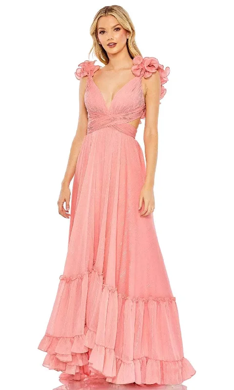 Classic Style Mac Duggal 68094 - Ruffled Shoulder Flowy Crisscross Dress