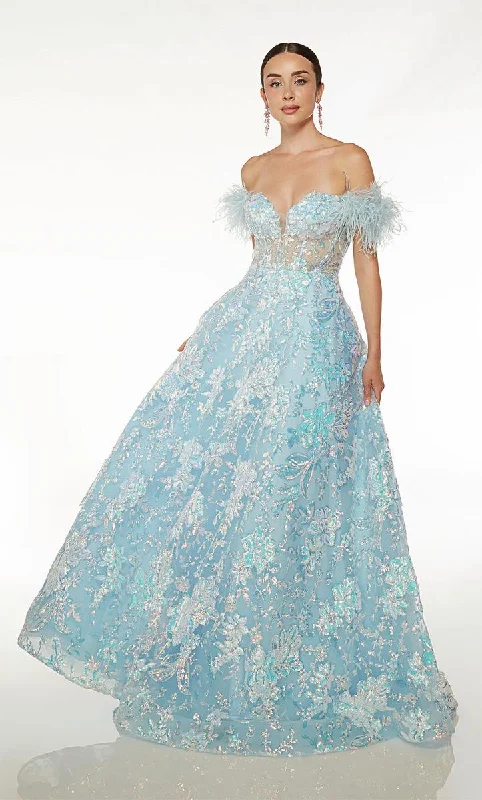 Street Cool Alyce Feather Ball Gown Prom Dress 61645