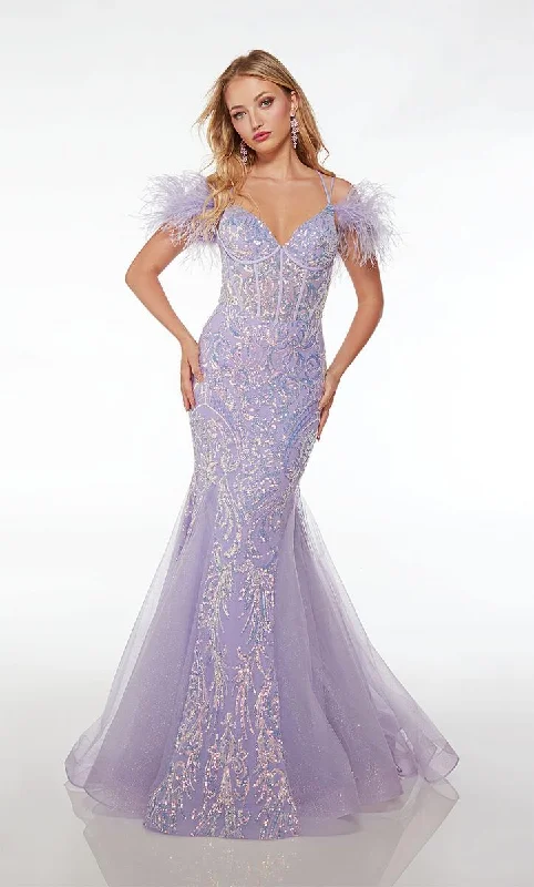 Comfortable Mind Alyce Paris Feather Off Shoulder Prom Dress 61653
