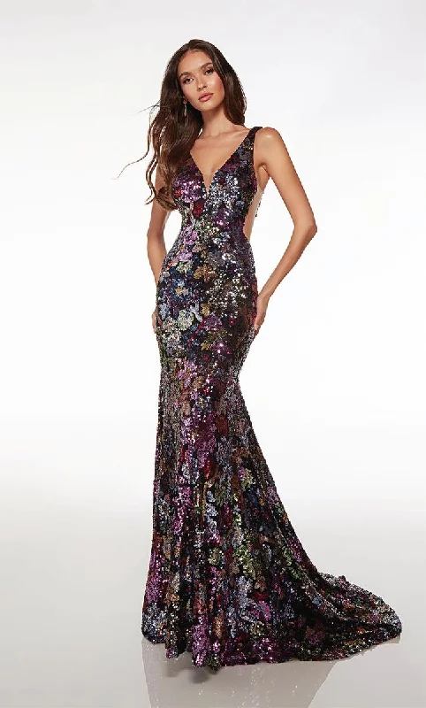 High-quality Styles Alyce Paris Floral Sequin Prom Dress 61667