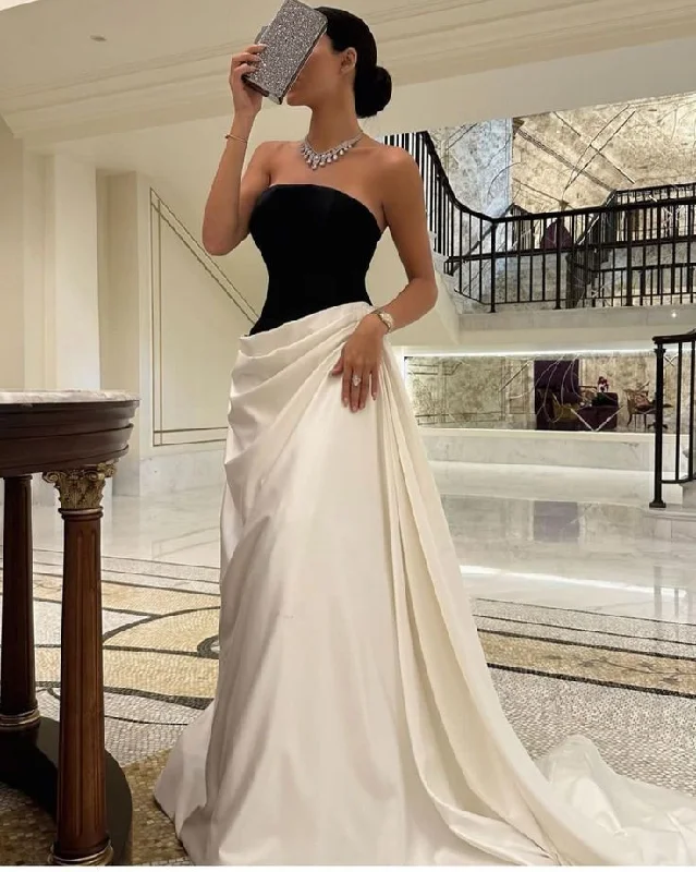 Double-sided Wear Black and White Strapless Long Prom Dress Evening Gown, DP2936