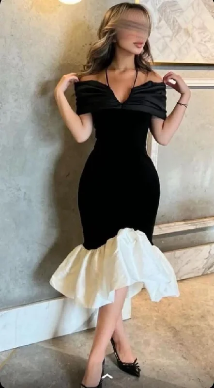 Luxury And Elegant Black Off Shoulder Mermaid Midi Evening Dress Cocktail Dress, DP2934 Luxury And Elegant Black Off Shoulder Mermaid Midi Evening Dress Cocktail Dress, DP2934