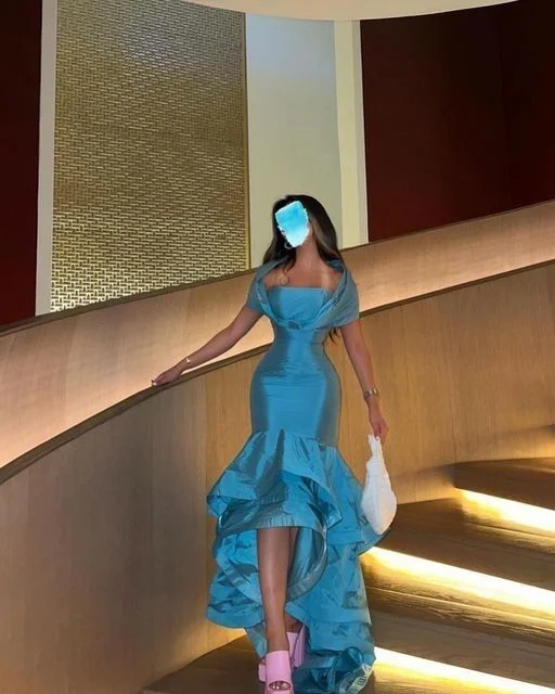 Fashionable In The Times Blue Off Shoulder Mermaid Ruffles Long Evening Dress, DP2937 Fashionable In The Times Blue Off Shoulder Mermaid Ruffles Long Evening Dress, DP2937