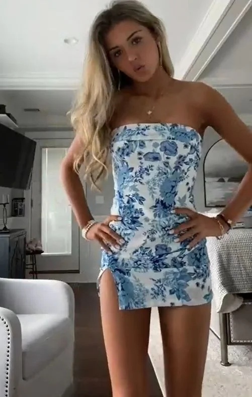 Fashionable Prints Blue Strapless Sheath Mini Party Dress Homecoming Dress, DP2964