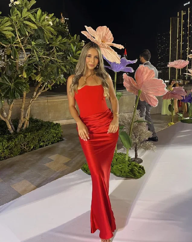 British Style Charming Red Strapless Mermaid Long Evening Party Dress DP2960