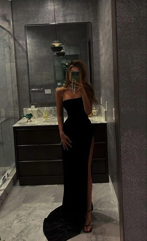 Exclusive Customization Sexy Black Strapless Mermaid Simple Long Evening Dress with Slit, DP2949 Exclusive Customization Sexy Black Strapless Mermaid Simple Long Evening Dress with Slit, DP2949