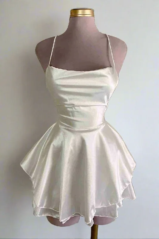 Fresh And Capable White A-Line Satin Short Party Dress Simple Homecoming Dress, DP2968