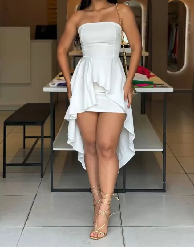 Integrated Design White Strapless High-Low Sheath Short Party Dress Homecoming Dress, DP2953 Integrated Design White Strapless High-Low Sheath Short Party Dress Homecoming Dress, DP2953