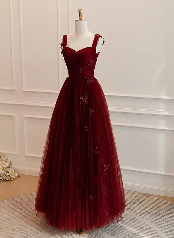 Lively And Youthful Wine Red Straps A-Line Tulle Long Party Dress Fprmal Evening Dress, DP2933 Lively And Youthful Wine Red Straps A-Line Tulle Long Party Dress Fprmal Evening Dress, DP2933