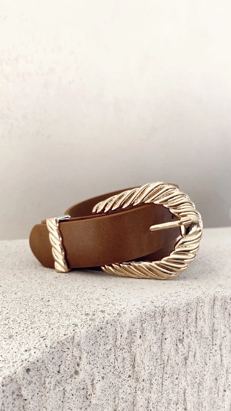 Urban Sense Amelie Twist Buckle Belt - Brown/Gold