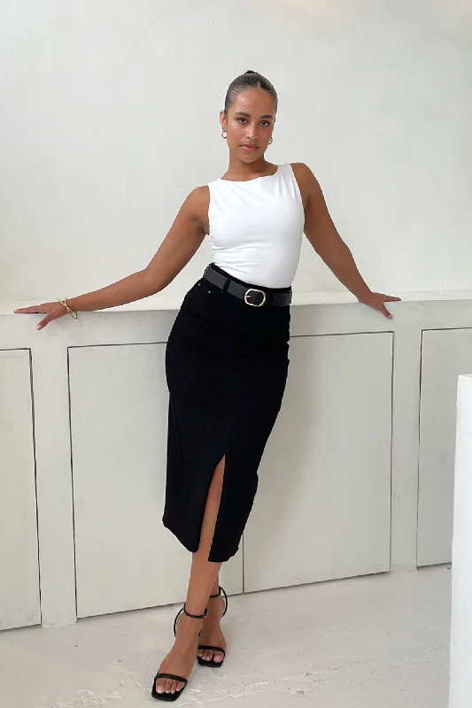 Refreshing Design HUDSON DENIM MIDI SKIRT BLACK