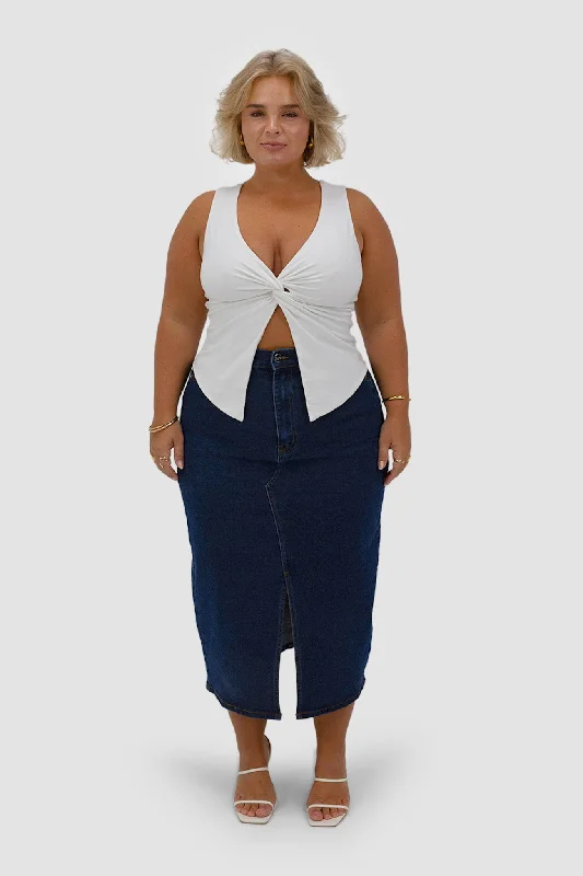 Goddess Style HUDSON MIDI SKIRT MIDNIGHT BLUE