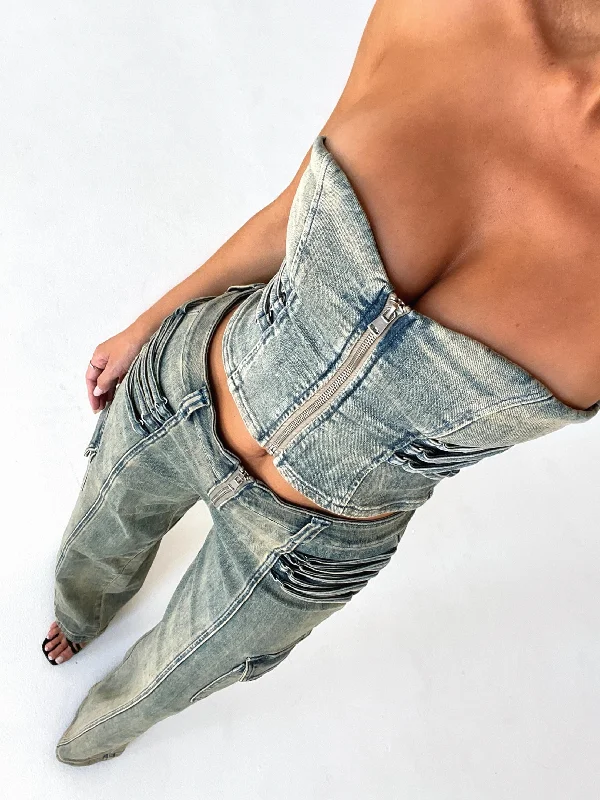 Noble And Elegant JOELLE CORSET TOP DENIM