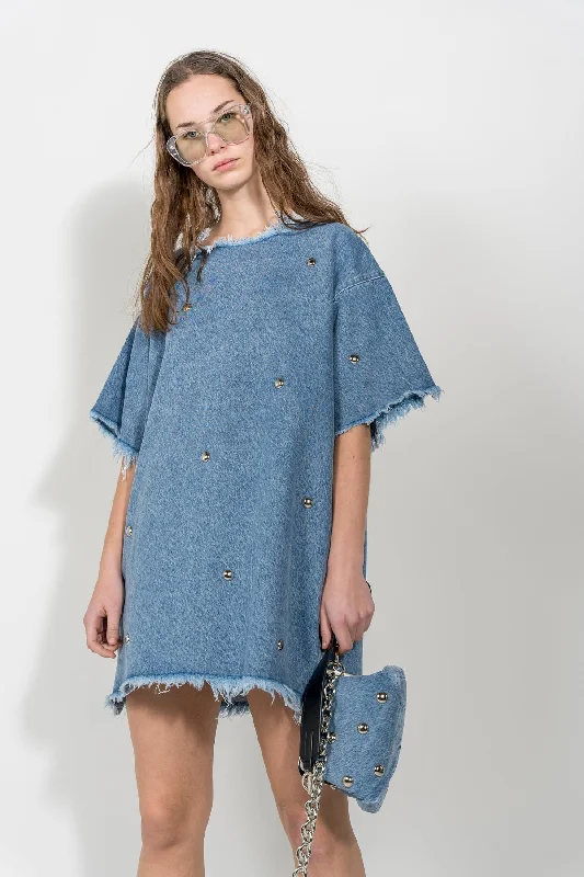 Urban Sense DENIM STUDDED CLASSIC T-SHIRT DRESS