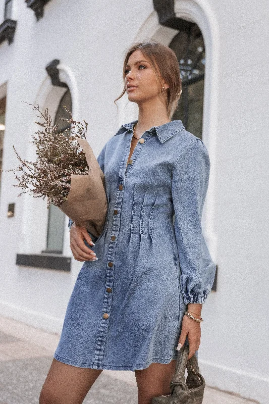 Personalized Wear Phoenix Long Sleeve Mini Dress - Denim