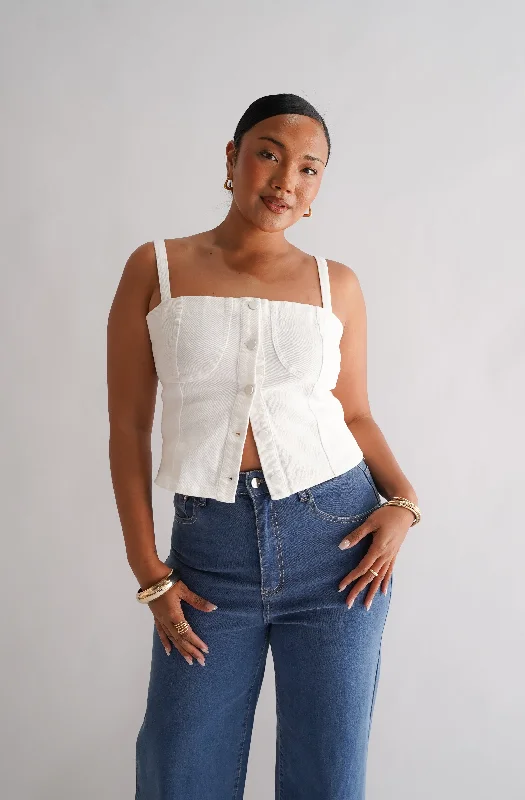 Soft And Comfortable SIREN DENIM TOP WHITE