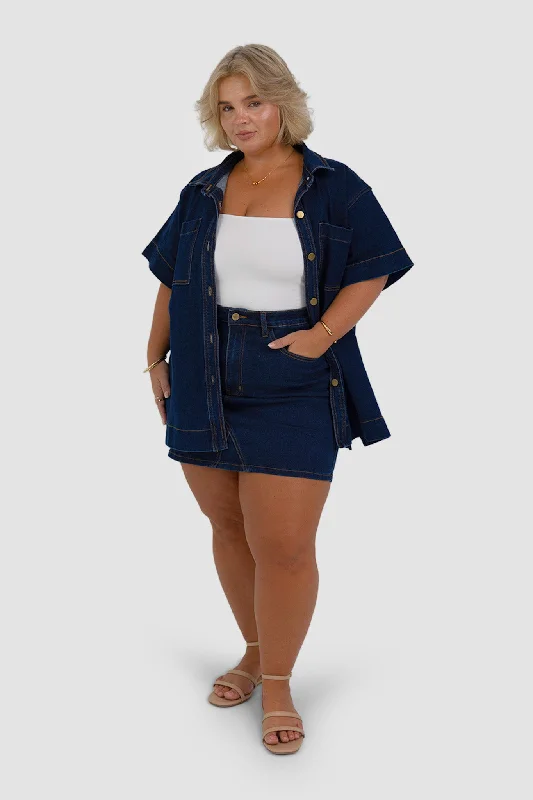 Comfortable Mind TAYO DENIM SKIRT MIDNIGHT BLUE