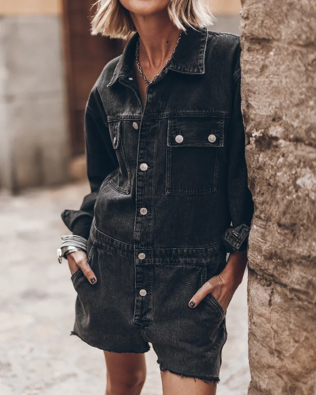 Noble And Elegant The Black Short Denim Jumpsuit